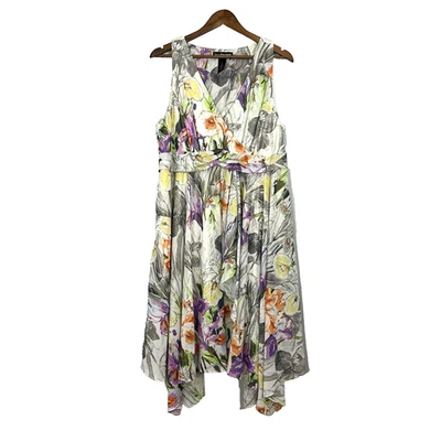 Lane Bryant Sleeveless Asymmetrical Floral Midi Dress Women 16 Multicolor Lined - Image 1 of 4