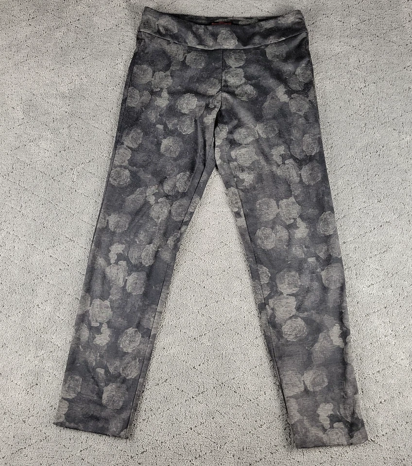 Krazy Larry Pants Womens 12 Black Floral Rose Pull On Straight Slimming Stretch - Image 1 of 4