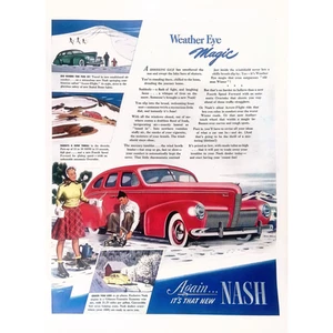 1940 Nash Car Print Ad Weather Eye Magic with Convertible Bed 11”x14” - Picture 1 of 3