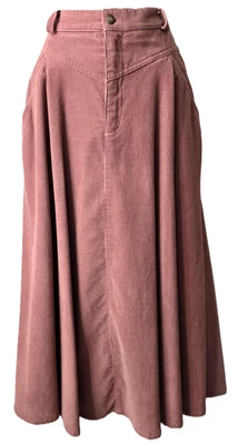 Maxi Falda Vintage Western Pana 8 BOLSILLOS CINTURA ALTA V Frontal Malva Rosa Años 80 Foto 1 de 4