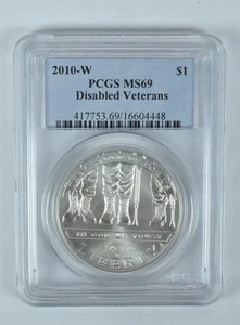 2010-W Disabled Veterans Commemorative Dollar MS69 PCGS Blue Label - Picture 1 of 5