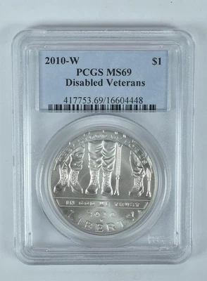 2010-W Disabled Veterans Commemorative Dollar MS69 PCGS Blue Label - Image 1 of 4