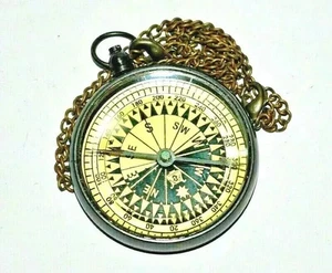 Handmade Antique Brass Poem Locket Compass With Wooden Box Vintage Style 2" - Picture 1 of 4