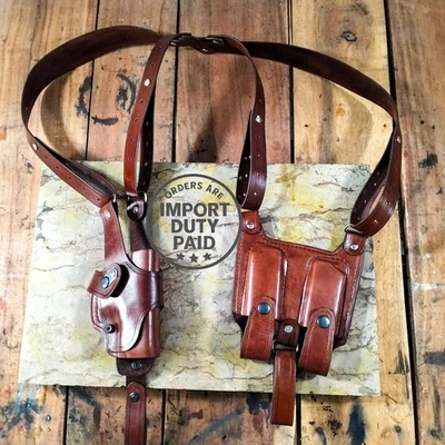 Leather Vertical Roto Shoulder Holster with Dual Magazines For Ruger Models - Image 1 of 4