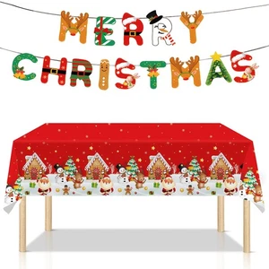 Christmas Tablecloth and Banner Set, 3-Pack Disposable Christmas Party Suppli... - Picture 1 of 8