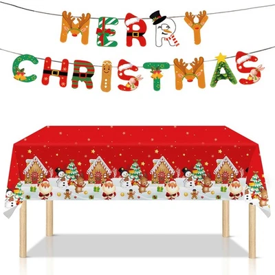 Christmas Tablecloth and Banner Set, 3-Pack Disposable Christmas Party Suppli... - Image 1 of 4