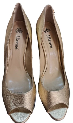 J. Renee Gold Peep Toe Shoes Women’s Size 8.5 W Heels Pumps 8 1/2 - Image 1 of 4