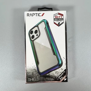 RAPTIC Shield Case for iPhone 13 Pro - Clear with Iridescent Blue Aluminum Frame - Picture 1 of 6