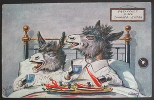 ELLAM Donkey Comic DONKEYS BREAKFAST IN BED CHARGED EXTRA CUP OF TEA CARROTS - Imagen 1 de 2