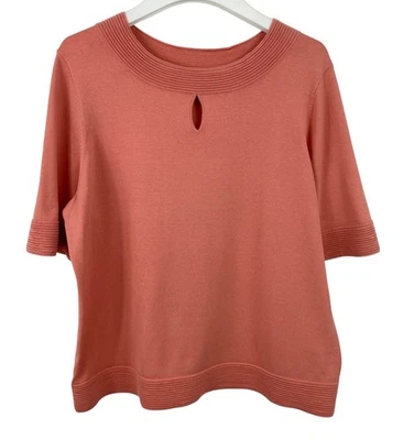 Pendleton Womens Coral Knit Top W/ Ribbed Details & Keyhole Neckline XL Petite - Image 1 of 4