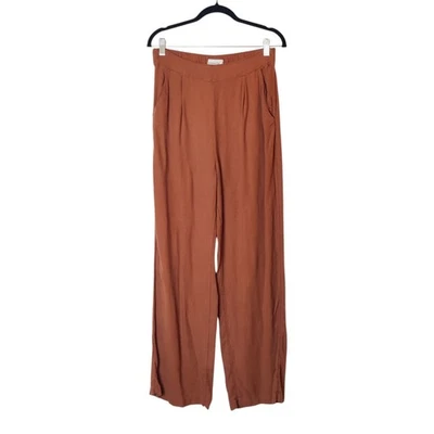 Abercrombie & Fitch Linen Blend Wide Leg Pull On Pants Medium Rust Brown Coastal - Image 1 of 4