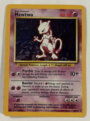 Pokémon TCG Mewtwo Base Set 10/102 Holo 1999-2000 Wizards Base Set MP - Image 1 of 4