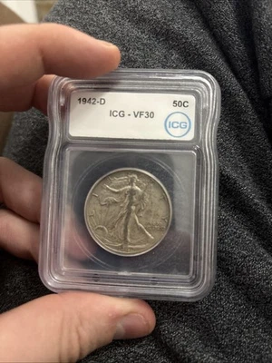 1942-D Walking Liberty Silver Half Dollar ICG Graded VF30 Coin - Image 1 of 2