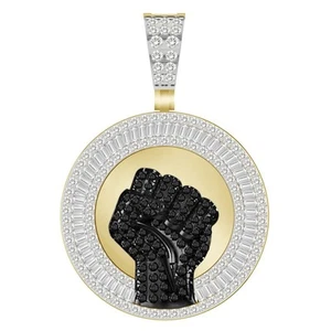 Men's Charm 3.50ct Round Baguette Black Diamond 10k Yellow Gold - Picture 1 of 1