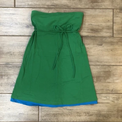 Vtg Y2K Era Victoria Secret Moda Int. Green Strapless Dress W Blue &Built In Bra - Image 1 of 4