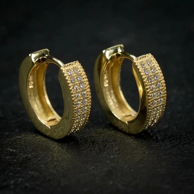 2Ct Round Cut Lab-Created Diamond Hoop Earrings Women's 14K Yellow Gold Plated - Image 1 of 3