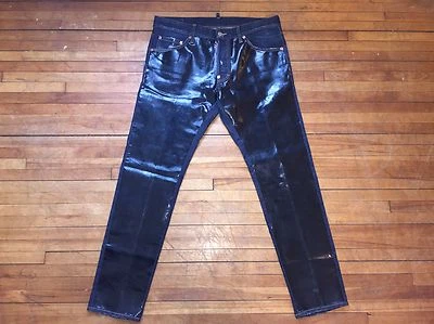 Dsquared ² Muy Raro Denim Azul & Negro Brillante Revestido Cuero Artificial - Imagen 1 de 4