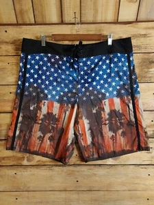 American Flag Board Shorts Mens 38 Joe Boxer Palm Tree Graphic Red White Blue - Picture 1 of 10