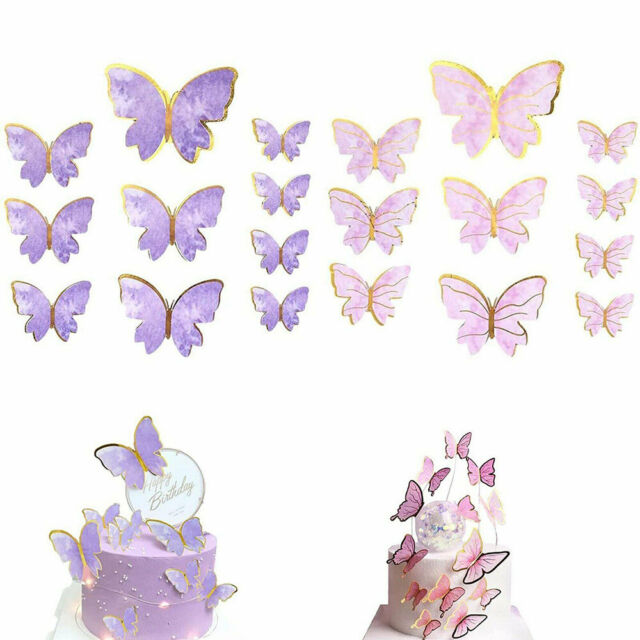 10 pçs borboleta decorações do bolo roxo rosa borboletas sobremesa