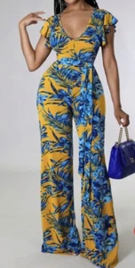 Floral Short Sleeve Jumpsuit With Belt Included Size Medium - Picture 1 of 9