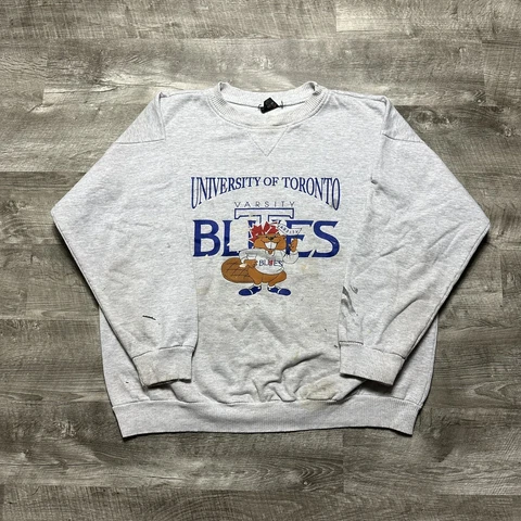 Vintage 90s Toronto Blues Sweatshirt L/XL White Collegiate Distressed Paint Cover