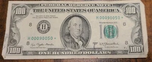 1977 $100 BILL With A ***STAR NOTE***NICE SHAPE - VERY LOW SERIAL # H00090050* - Picture 1 of 2
