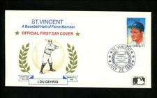 Postal History St. Vincent FDC #1217 Baseball Lou Gehrig New York Yankees 1989
