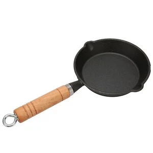 Cast Iron Skillet Pan Mini Frying Pan Round Egg Pan with Removeble Wood Handl... - Picture 1 of 9