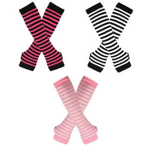 3/4 Pairs Womens Striped Long Arm Warmer Winter Knitted Fingerless Gloves Mitten - Picture 1 of 22
