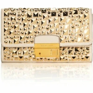 Michael Kors Leather Gold Studded Gia Clutch Cross Body Purse - Picture 1 of 5