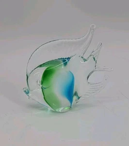 Fish Figurine Murano Style Hand Blown Art Glass Paperweight Blue Green Clear - Picture 1 of 6