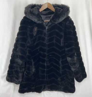 Abrigo con capucha de piel sintética negro Liz Claiborne para mujer talla mediana Foto 1 de 4