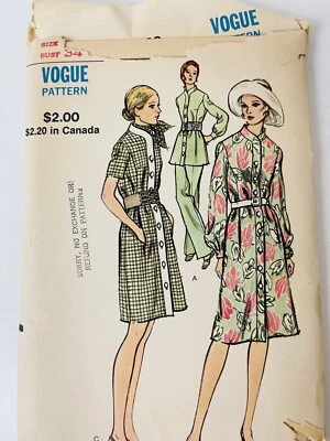 Vintage Vogue Pattern A-line Dress or Top Pants Set 1960's # 7999 UNCUT Size 14 - Image 1 of 2