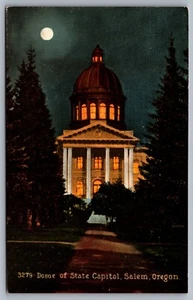 Dome Of State Capitol At Night Salem, Oregon. Full Moon And Interior Lights - Picture 1 of 2