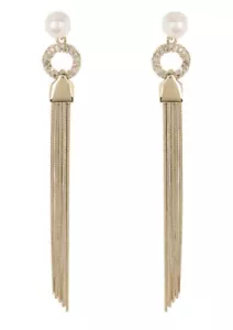 $125 Carolee Kate CZ & Freshwater Pearl Chain Fringe Drop Earrings X81-1 - Picture 1 of 5