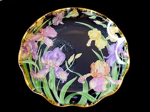 VTG 1989 Lefton Iris floral on clear Ruffled glass platter bowl 11" - Picture 1 of 5