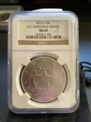2015-P US Marshals Service Commemorative Silver Dollar - NGC MS69 - Image 1 of 4