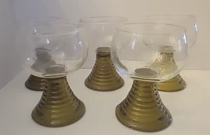 5 Vintage Barware Shot Glass Small Green Roamer Glasses w/ Etched Grapes & Vines - Picture 1 of 3