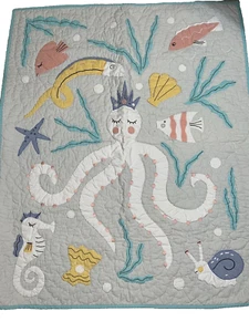 Land of Nod Baby Crib Quilt Blanket Ocean Sea Octopus 36x44 - Picture 1 of 5