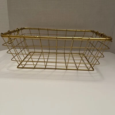 Gold Plated Wire Metal Basket With Handles For Storage Or Organization  - Image 1 of 4