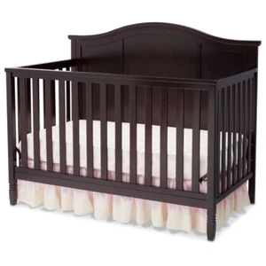 Convertible Baby Crib Or Toddler Bed Adjustable 5-In-1 Espresso Brown Wood - Picture 1 of 11