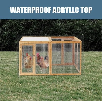 Large Chicken Run, Waterproof Outdoor Hen House with Acrylic Top for 4-6 Chicken - Image 1 of 4