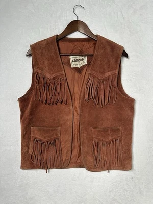 Vintage 70s Campus Rugged Country Suede Leather Vest Size 40 Fringe Rancher - Image 1 of 4