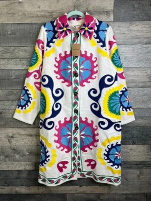 Boden Women's Embroidered Souvenir Coat Size UK 16 Ornamental Wave Floral Funky - Image 1 of 4