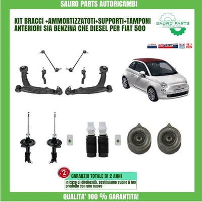 KIT BRACCI AMMORTIZZATORI ANTERIORI DX SX CUFFIE SUPPORTI FIAT 500 169 1.2 1.3 - Immagine 1 di 4