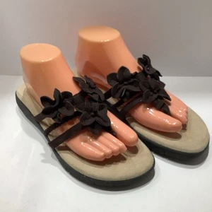 Coral Bay Petunia Sandals Wedge Brown Flower Detail Slides Womens Sz. 8.5M, New - Picture 1 of 8