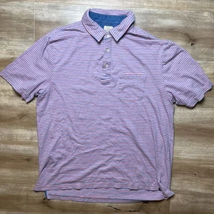 Faherty Polo Shirt Men XL Pink Blue Striped Short Sleeve Casual Commute Preppy - Picture 1 of 7