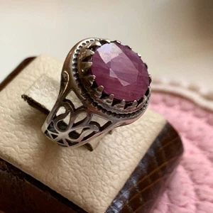 Handmade Natural Red Ruby Yaqoot stone 925 Silver Men's Ring خاتم ياقوت طبيعي - Picture 1 of 11