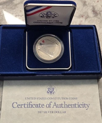 1987-S U.S. Mint Constitution Commemorative Proof 90% Silver Dollar Coin LOOK! - Image 1 of 3