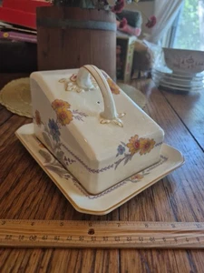 Woods Ivory Ware Inglaterra 4.5"x8"x6.25" Queso/Mantequilla Guardián Florales Usado en Excelente Condición - Imagen 1 de 24